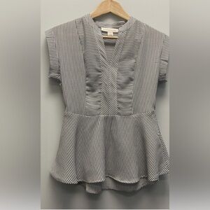 Monteau Stretchy Striped Peplum Blouse Top Size M